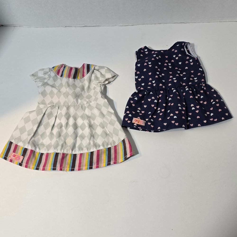 Our Generation 18 Inch Doll Clothes Set 2 Dresses Harlequin Hearts Navy‎ Grey
